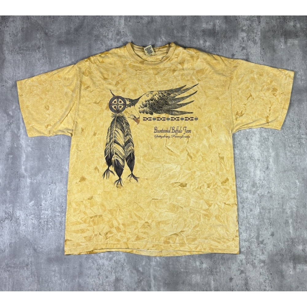 Vintage Eagle Bald Eagle Native Feather Nature Tie Dye T Shirt Yellow 2XL 90s